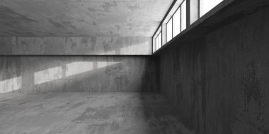 Soyut boş beton döşeme. Minimalist karanlık oda tasarım şablonu. 3d oluşturma