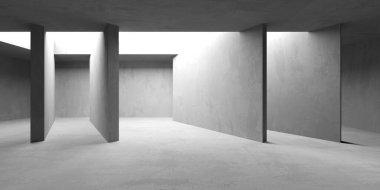 Beton duvarlı pis bir oda. Eski taş döşeme. 3d oluşturma