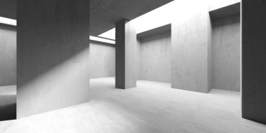 Soyut iç yapısı olan beton bir oda. Açık alan. Sanayi arka plan şablonu. 3d oluşturma