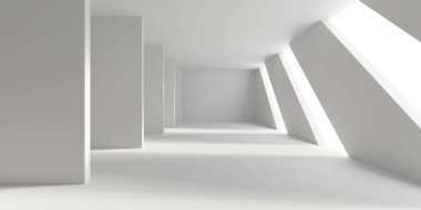 İçerideki soyut ışık koridoru. Gelecekçi mimari geçmişi. 3d oluşturma