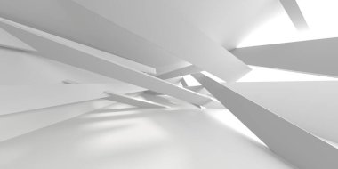 Beyaz, zarif, boş bir alan. Beyaz duvar odası arka planı. Soyut iç mekan. 3d oluşturma