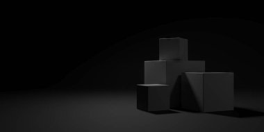 Siyah monokrom küp arka planı. Sunum ürünleri. 3d oluşturma