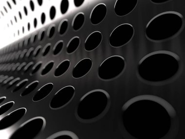 Noktalı çelik zemin üzerinde delikler var. Endüstriyel doku. 3d oluşturma