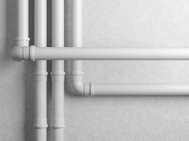 Beyaz duvardaki endüstriyel gaz ya da su boruları. 3d oluşturma