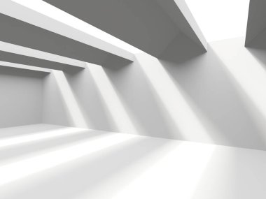 İçi boş, beyaz bir boşluk. Geleceğin boş odası. 3d oluşturma