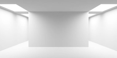 Beyaz fütürist iç mimari bina. Boş fütürist oda. 3d oluşturma