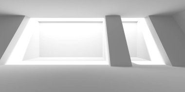 Beyaz fütürist iç mimari bina. Boş fütürist oda. 3d oluşturma
