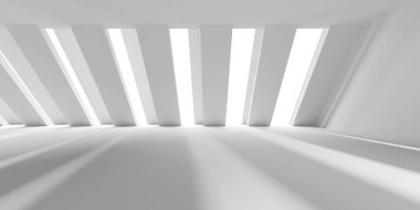 Beyaz fütürist iç mimari bina. Boş fütürist oda. 3d oluşturma