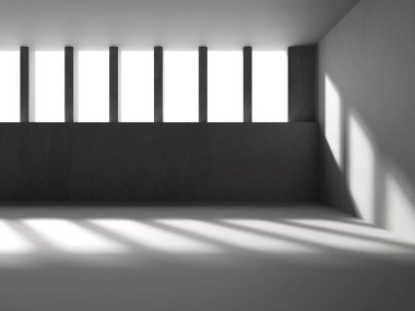 Soyut boş beton döşeme. Minimalist karanlık oda tasarım şablonu. 3d oluşturma