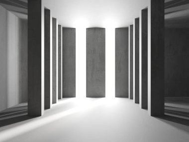 Soyut boş beton döşeme. Minimalist karanlık oda tasarım şablonu. 3d oluşturma