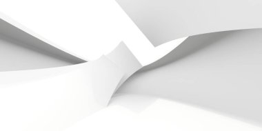 Beyaz, zarif, boş bir alan. Beyaz duvar odası arka planı. Soyut iç mekan. 3d oluşturma