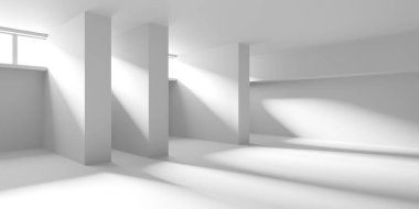 İçerideki soyut ışık koridoru. Gelecekçi mimari geçmişi. 3d oluşturma