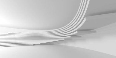 Beyaz, zarif, boş bir alan. Beyaz duvar odası arka planı. Soyut iç mekan. 3d oluşturma