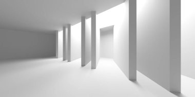 İçerideki soyut ışık koridoru. Gelecekçi mimari geçmişi. 3d oluşturma