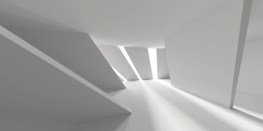 İçerideki soyut ışık koridoru. Gelecekçi mimari geçmişi. 3d oluşturma