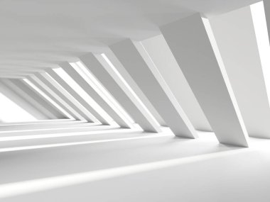 Beyaz fütürist iç mimari bina. Boş fütürist oda. 3d oluşturma