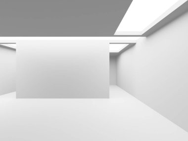 İçi boş, beyaz bir boşluk. Geleceğin boş odası. 3d oluşturma