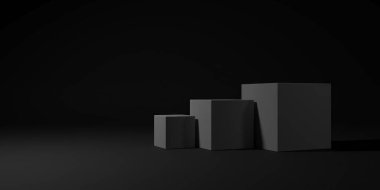 Siyah monokrom küp arka planı. Sunum ürünleri. 3d oluşturma