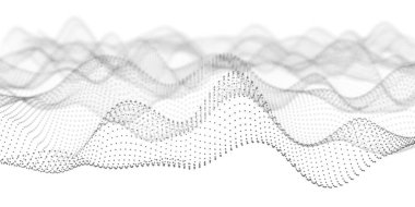 Soyut parçacık manzara şebekesi. Dijital ağ bağlantıları dalgası. 3d oluşturma