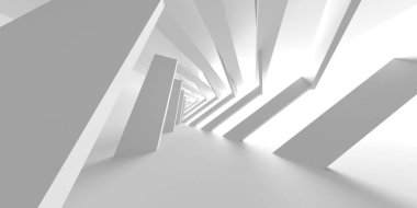 Beyaz fütüristik boş oda iç mekanı. Mimari tasarım. 3d oluşturma