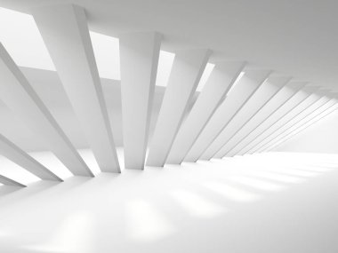 Minimalist oda alanı. Beyaz, temiz, içi boş bir mimari. 3d oluşturma