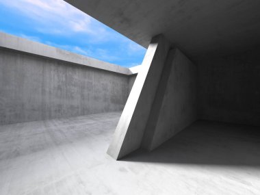 Soyut gelecek mimarisi. Boş beton koridor