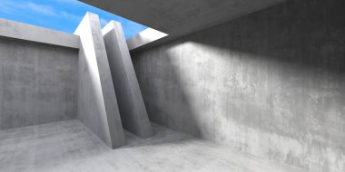 Beton zemin ve gökyüzü zeminli boş bir oda