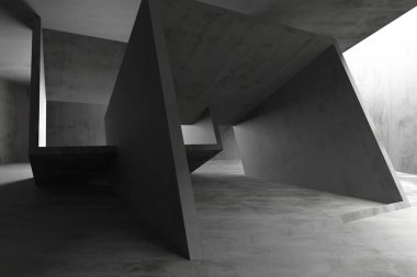 Beton bir odada soyut iç tasarım.