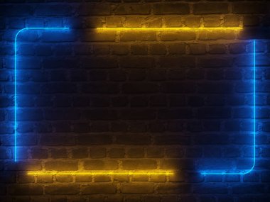 Eski grunge tuğla duvarında modern fütürist neon ışıklar