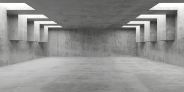 Boş beton duvarları ve zemini olan modern mimari