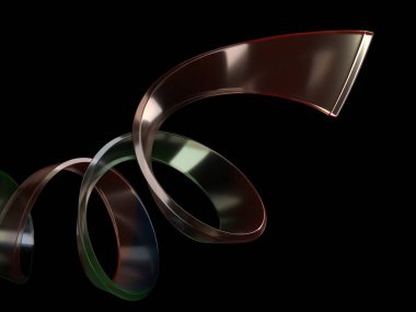 Siyah zemin üzerinde soyut kıvrımlı metalik spiral tasarım. 3d hazırlayıcı.