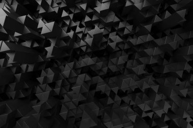 Soyut geometrik siyah üçgenler karmaşık bir üç boyutlu desen oluşturuyor. 3d hazırlayıcı..