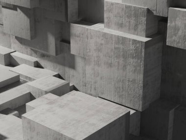 Modern mimari tasarımı olan soyut geometrik beton bloklar. 3d hazırlayıcı.