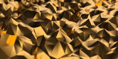 Altın renginde çokgen şekilli soyut geometrik manzara. 3d hazırlayıcı.