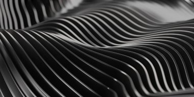 Modern tasarım için akışkan eğrileri ve dinamik şekilleri olan soyut metalik dalgalar. 3d hazırlayıcı.