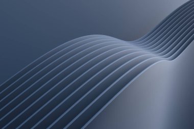 Dinamik çizgileri ve geometrik şekilleri olan soyut dalgalı mavi desenli tasarım. 3d hazırlayıcı.