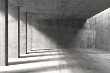 Güneş ışığı gölgeli beton mimari ve modern minimalist tasarım. 3d hazırlayıcı.