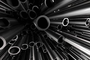 Modern tasarım ilhamı için soyut geometrik düzenleme içinde fütüristik metal borular. 3d hazırlayıcı.