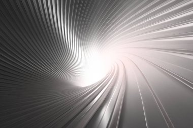 Dinamik bükme yapısı olan gelecekçi metalik tünel. 3d hazırlayıcı..