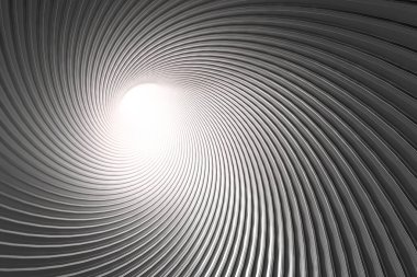 Metalik desenli ve ışık efektli fütüristik spiral tünel. 3d hazırlayıcı..