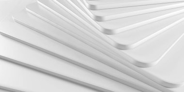 Üst üste binen katmanlı geometrik soyut beyaz minimalist tasarım. 3d hazırlayıcı.
