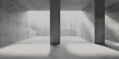 Gölgeler ve ışık içeren minimalist beton mimari. 3d hazırlayıcı.