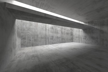 Minimalist beton iç mimari yaratıcı alanlar için modern tasarım kavramları sergiliyor. 3d hazırlayıcı.
