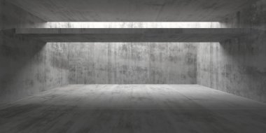Minimalist beton döşeme, doğal ışıklandırma ve geometrik tasarım. 3d hazırlayıcı.