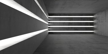 Soyut doğrusal ışık desenleri olan modern endüstriyel mimari. 3d hazırlayıcı.