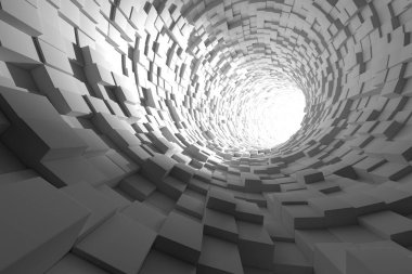 Fütürist tasarım ve mimari için soyut geometrik küp yapıların spiral tüneli. 3d hazırlayıcı.