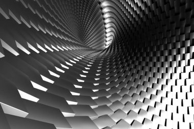 Geometrik desenli ve dinamik perspektifli gelecekçi soyut tünel. 3d hazırlayıcı.