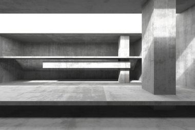 Beton yapıları olan modern minimalist mimari alan. 3d hazırlayıcı.