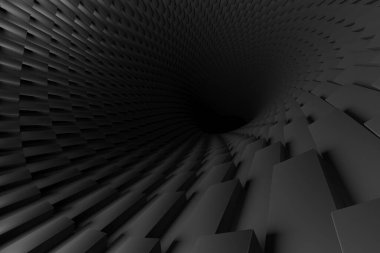 Siyah sarmal desenli soyut geometrik tünel. 3d hazırlayıcı.