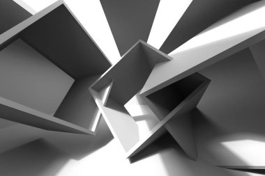Dinamik ışık ve gölge oyunuyla soyut geometrik mimari. 3d hazırlayıcı.